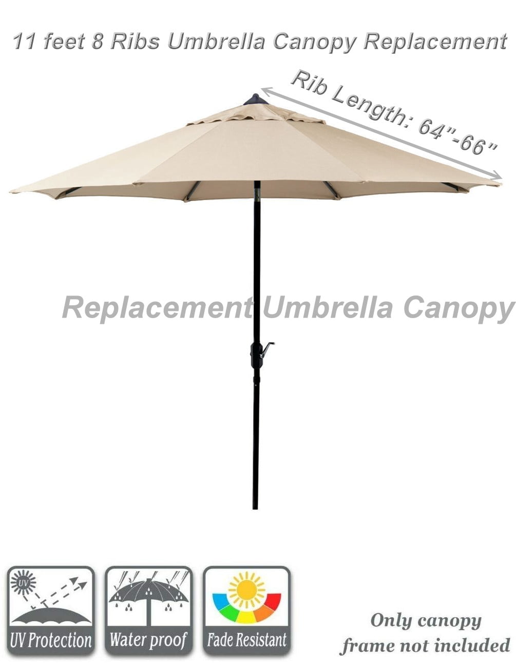 Outdoor Patio Umbrella Replacement Canopy for 11ft 8 Ribs Sun