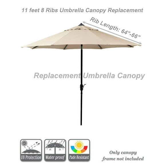 Outdoor Patio Umbrella Replacement Canopy for 11ft 8 Ribs Sun Protection UPF 50+ Replacement Umbrella Canopy, Beige