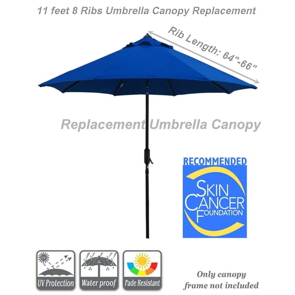 Outdoor Patio Umbrella Replacement Canopy for 11ft 8 Ribs Sun Protection UPF 50+ Replacement Umbrella Canopy., Sunbrella Fabric Royal Blue