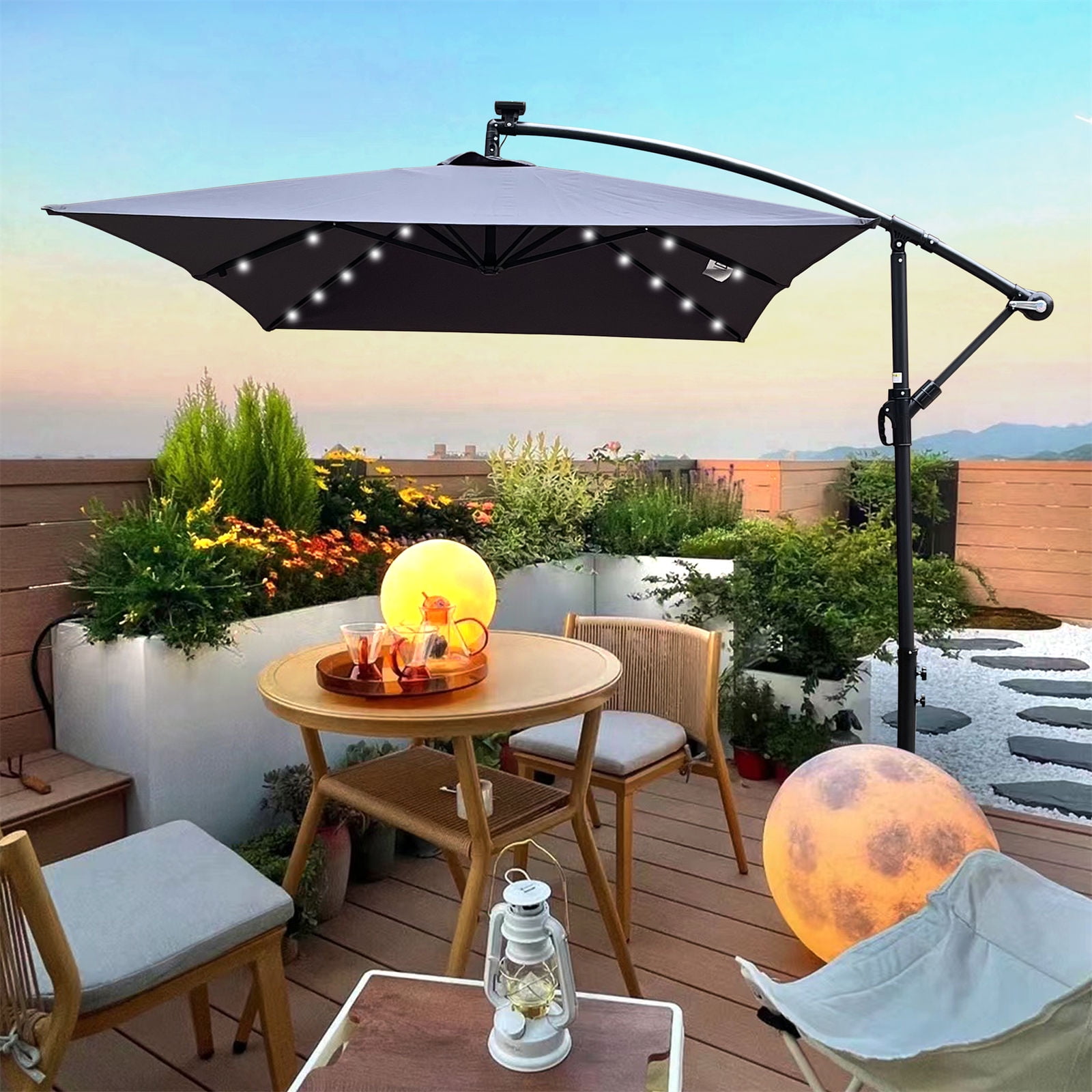 Outdoor Patio Umbrella with Solar Lights, 2x3M Rectangle LED Solar ...