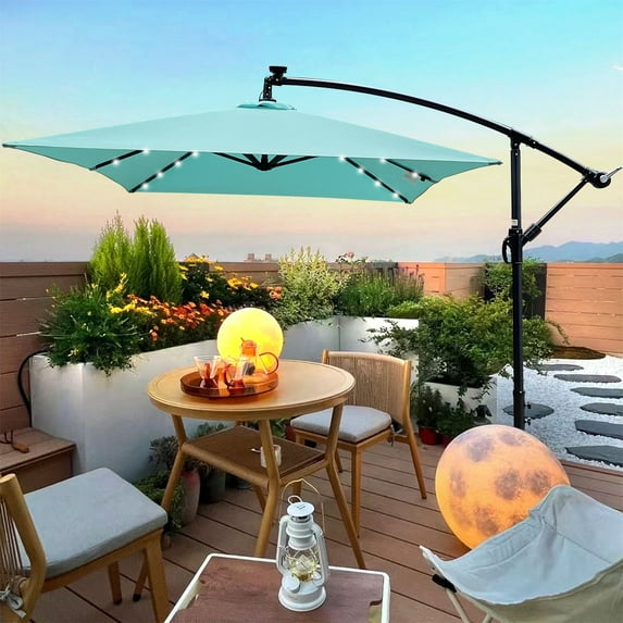 Outdoor Patio Umbrella with Solar Lights, 2x3M Rectangle LED Solar Powered Umbrella with Crank and Cross Base, Market Waterproof 6 Ribs Umbrella for Garden Deck Backyard Pool
