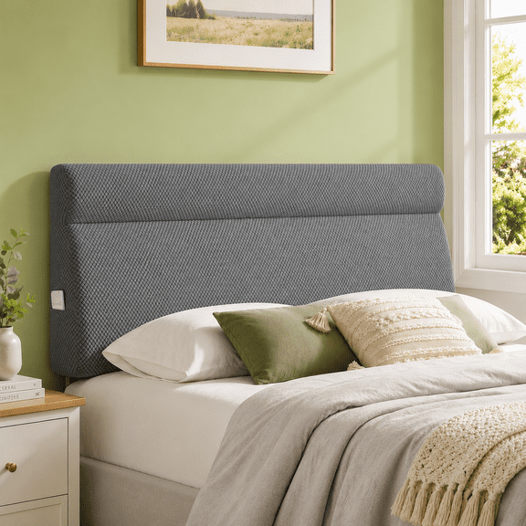Someet Upholstered Headboard for Queen Bed, Gray Linen Wedge Pillow