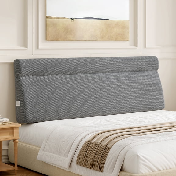 Someet Upholstered Foam Headboard King Bed, Wedge Pillow Headboards, Ergonomic Head Board, Fabric Gray