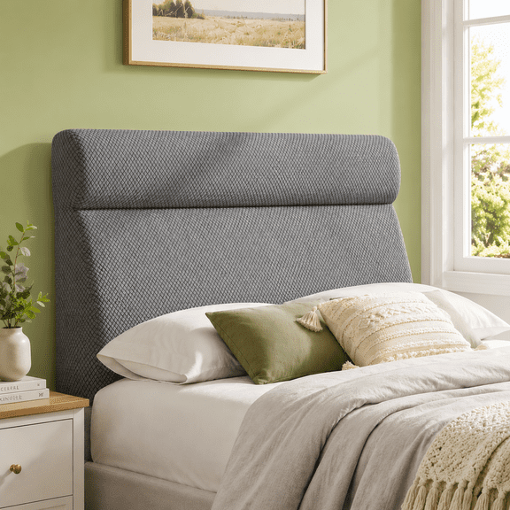 Someet Upholstered Headboard for Queen Bed, Gray Linen Wedge Pillow with Removable Cover