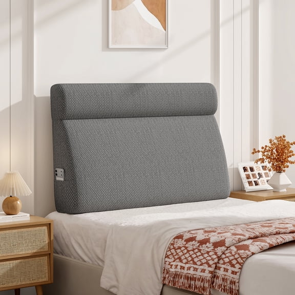 Someet Upholstered Headboard for Twin Bed, Gray Linen Wedge Pillow with Removable Cover