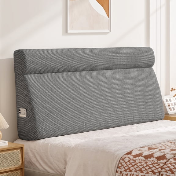 Someet Upholstered Foam Headboard Queen Bed, Wedge Pillow Headboards with Removable Cover, Ergonomic Head Board, Fabric Gray