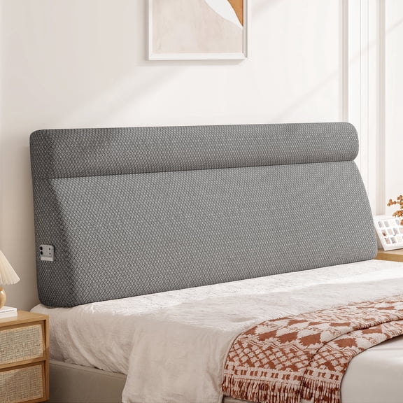 Someet Upholstered Foam Headboard King Bed, Wedge Pillow Headboards with Removable Cover, Ergonomic Head Board, Fabric Gray