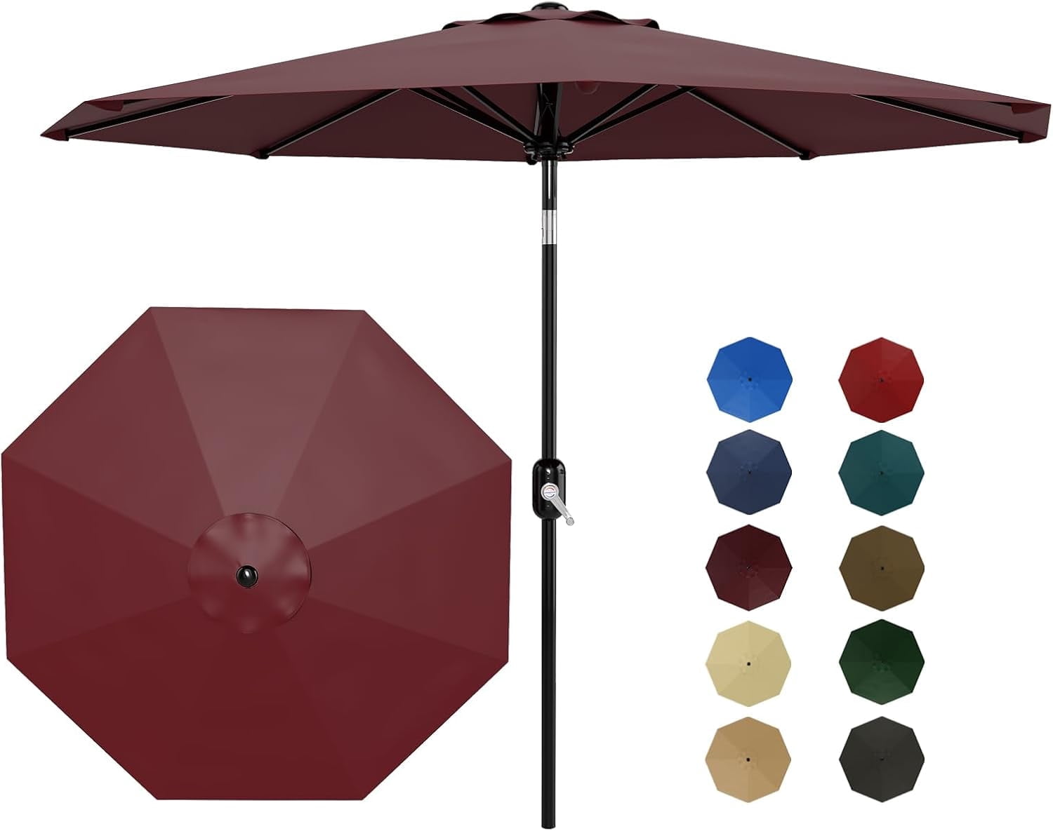 Outdoor Patio Umbrella With UV Protection - Waterproof 9-Foot Market Umbrella for Garden, Deck, Pool & Backyard, Heavy Duty Aluminum Pole