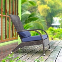 Outdoor Patio Wicker Adirondack Chair Outside Fire Pit Chairs Oversized Comfy Coconino Rattan Armchair Low Deep Seating High Back with Cushion and Pillow for Porch Deck Balcony Lawn Garden Navy Blue