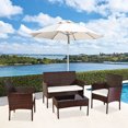 thumbnail image 1 of Outdoor Patio Wicker Bistro Furniture Sets, 4 Pieces Outdoor Wicker Patio Armchair Sofa Set with Seat Cushions & Tempered Glass Coffee, Conversation Sets for Porch Poolside Backyard Garden, S8563, 1 of 8