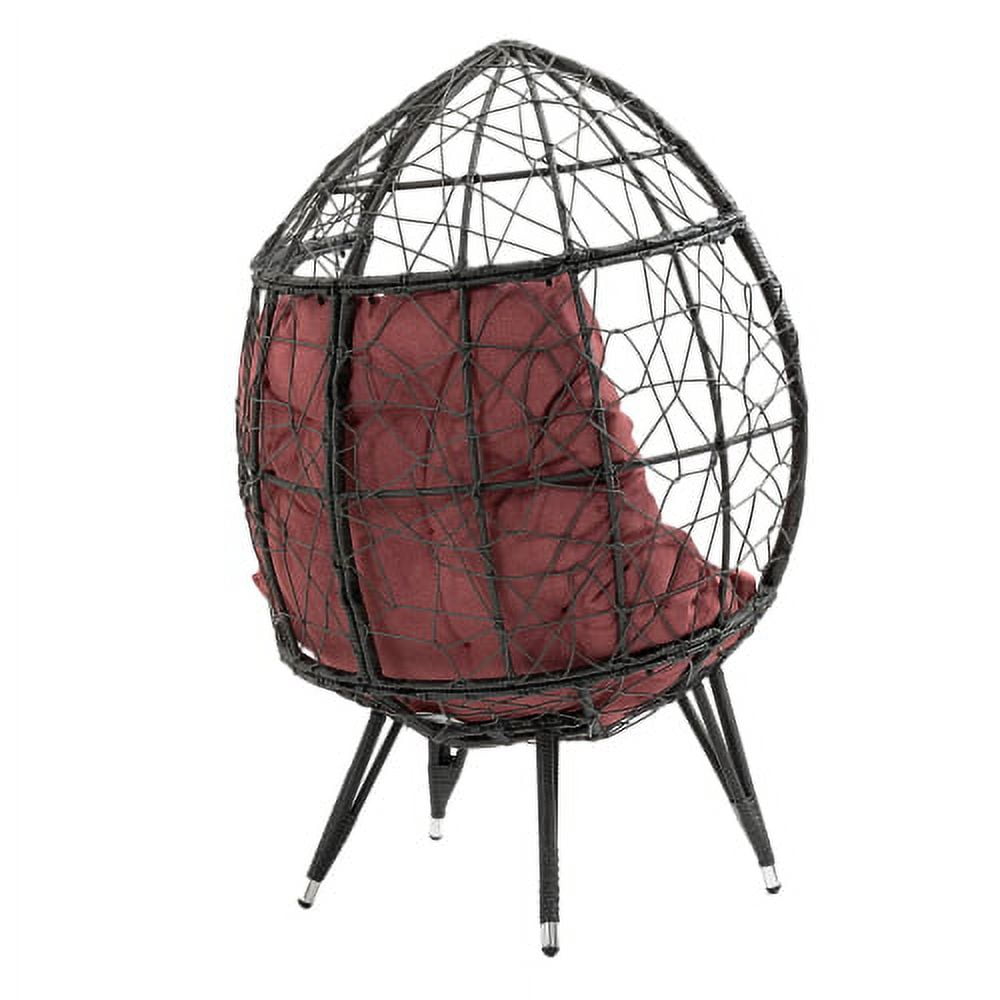Outdoor Patio Wicker Egg Chair Indoor Basket Wicker Chair with Red Cusion for Backyard Poolside