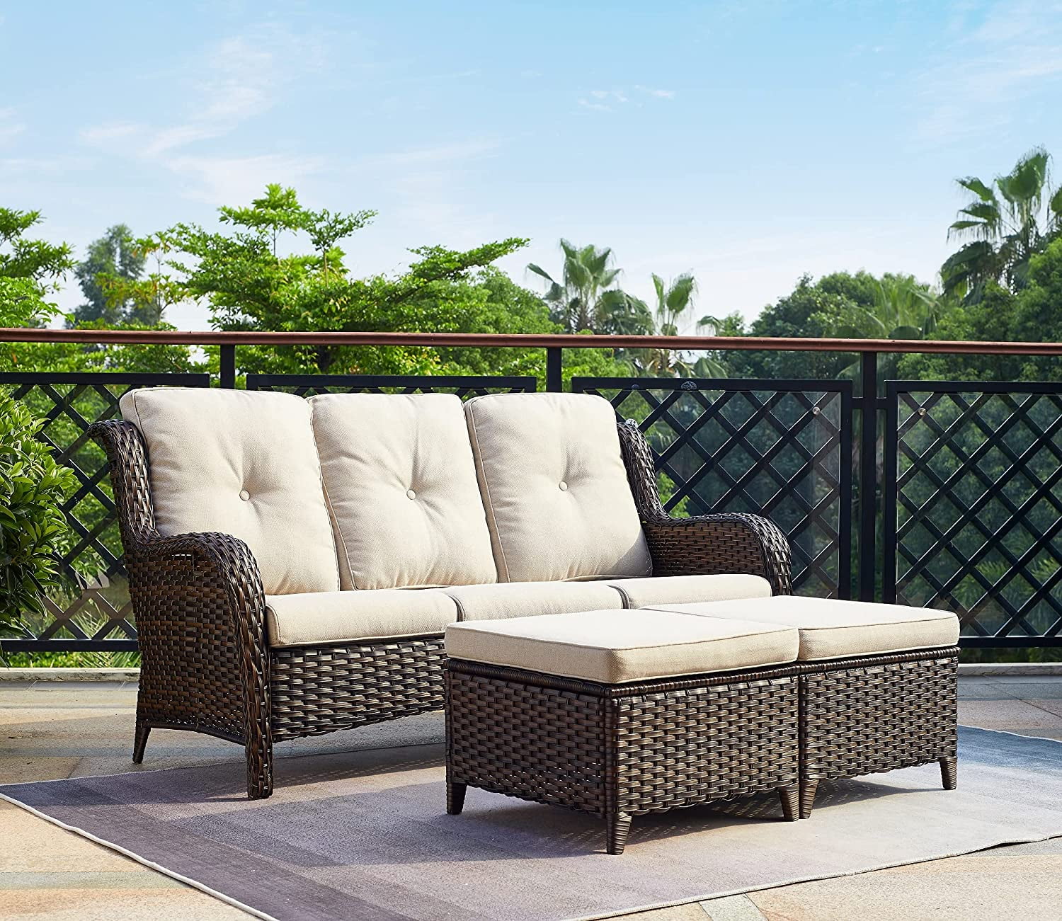 Outdoor Patio Wicker Furniture Sets Outside Rattan Sectional Conversation Set 1 Sofa With 2 2158