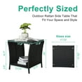 thumbnail image 1 of Outdoor Patio Wicker Side Table, Square End Table Bistro Coffee Table with Glass Top Storage Shelf for Porch Garden Backyard Black, 1 of 23
