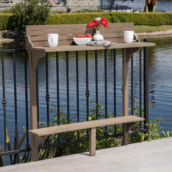 Outdoor Patio Wood Bar Table In Gray - Create A Welcoming Balcony For Leisure Enjoy Your Time