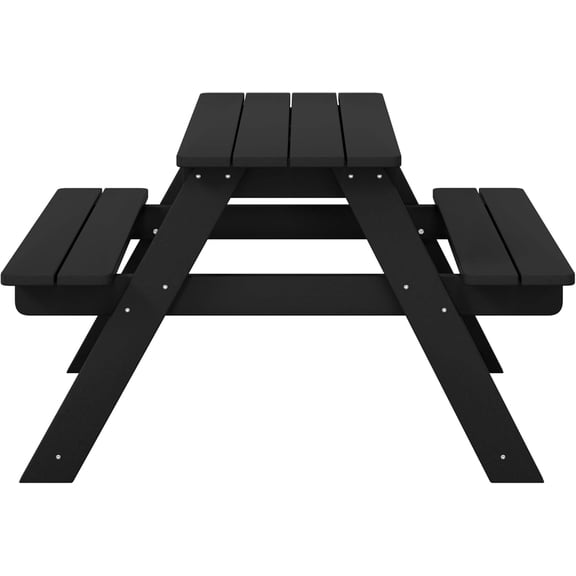 Outdoor Patio and Indoor Kids HDPE Plastic Picnic Bench Table, Black