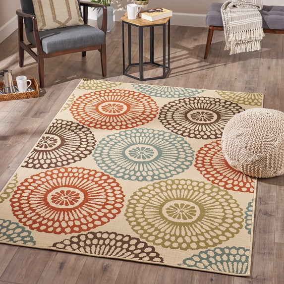 Outdoor Patterned Area Rug 5'3" X 7'6" for Patio, Deck, Backyard, Camping, Balcony, Waterproof Carpet