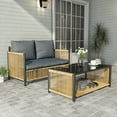 thumbnail image 1 of Outdoor Pe Brown Wicker 2Seats Sofa With Grey Cushion And Table Set, 1 of 1