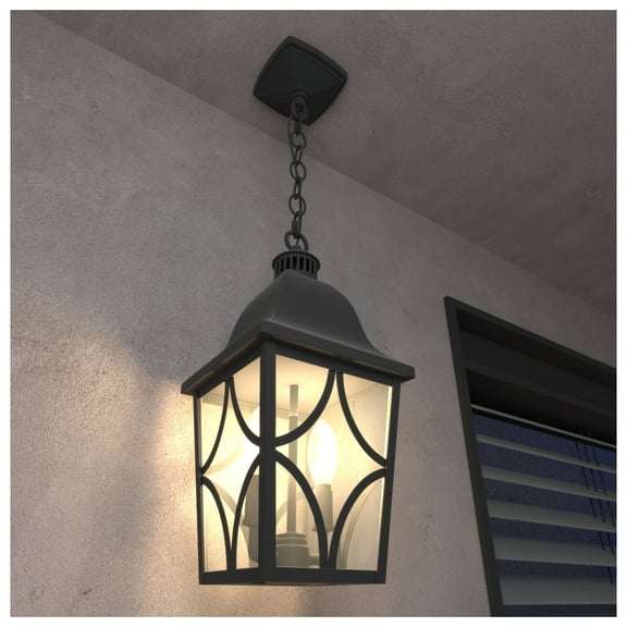 Outdoor Pendant Light Fixture, Modern Black Exterior Hanging Lantern Anti-Rust Metal Hanging Lights with Clear Glass Shade and Adjustable Chain for Porch Foyer Doorway Front Door (1 pack)
