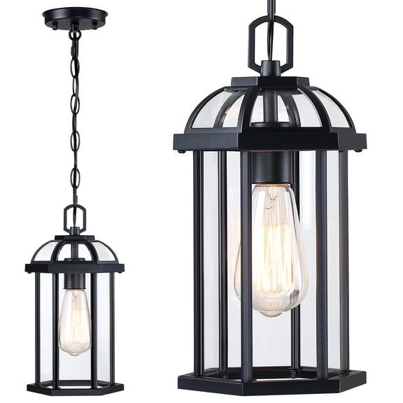 Outdoor Pendant Light,Modern Hanging Porch Light,Black Exterior Pendant Lighting Fixture, Outdoor Chandelier for Front Porch Entrance Gazebo Front Door Entryway Foyer