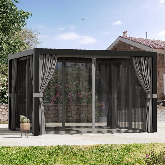 Modern Shade 4-Panel Pergola Sidewalls: 10'×10' Privacy Curtains & Zippered Mosquito Netting Gray