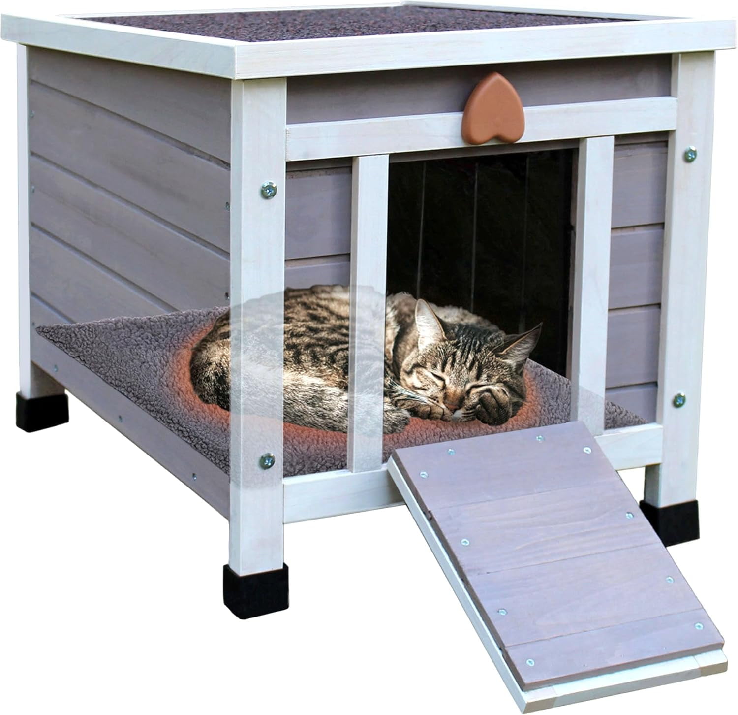 Outdoor Pet House with Self-Warming Mat, Weatherproof Pet Shelter for ...