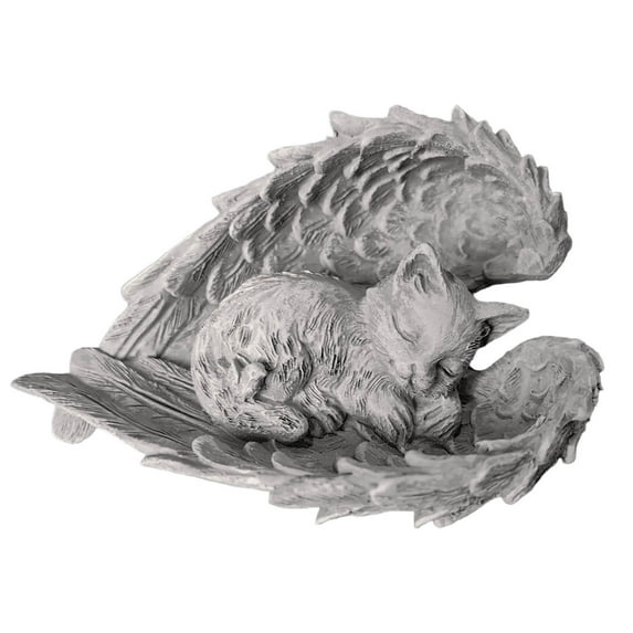 Outdoor Pet Memorial Stone for Cats - Weather-Resistant Garden Figurine & Tombstone Decor, Angel Wing Cat Statue to Commemorate Lost Baby, Resin Made