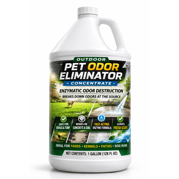 Outdoor Pet Odor Eliminator Concentrate, Enzyme-Based Outdoor Cleaner and Odor Remover, 1 gal