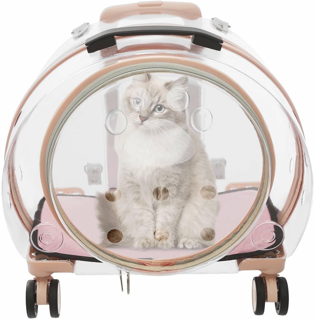 Clear Hard-Sided Pet Carrier With Wheels - Transparent Travel Carrier For Cats & Small Dogs Up To 20lbs