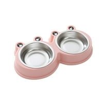 Stainless Steel Pet Bowl Set Double Dish Cute Cartoon Design Durable Non- Cat Dog Food Water Feeder