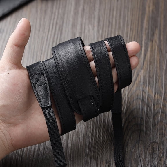 Outdoor Photography Cowhide Leather Camera Shoulder Hanging Neck Winding Strap, Spec: Top-layer Top-layer (Black)