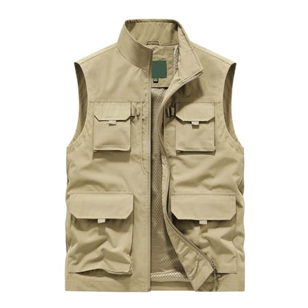 Outdoor Photography Fishing Men's Vest Pocket Workwear, Large Size, Shoulder Mountaineering with Horse Clip, Polyester Material