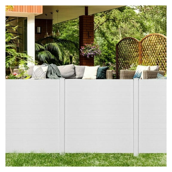 Outdoor Picket Fence 2-Pack with Stakes, 48.5"x49" PVC Privacy Screen Panels, Weather Resistant Garden Fence for Yard, Patio, Trash Can Concealer, Pet Enclosure, White