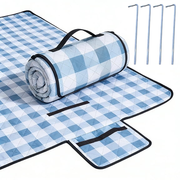 Outdoor Picnic Blanket, Extra Large, 80''x60'' Waterproof Foldable Blankets Gingham Picnic Mat for Beach, Camping Grass Lawn Park Accessories Cute Couple Ideas Wedding (Red, 80”x60”)