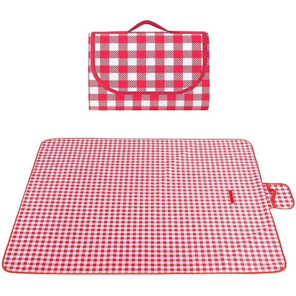 Outdoor Picnic Blanket, Foldable Waterproof Sand Beach Mat , XXLarge 80x120in for Beach Camping Hiking Travel Family Concerts Portable Beach Blankets (Classic Red Check)