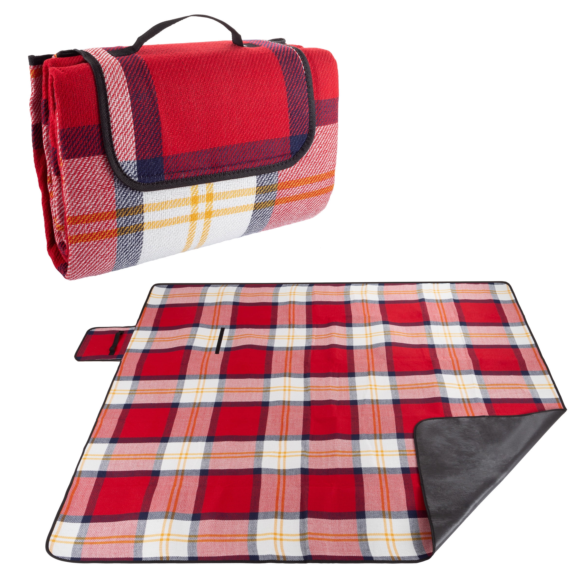 Oversized Red Plaid Waterproof Foam Padded Picnic Blanket