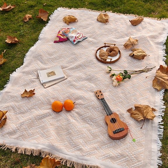 Outdoor Picnic Blanket Sandproof - Portable Lightweight T-Grid Picnic Mat for Beach, Camping, Park, Lawn, Concert & Wedding Photoshoot Indoor Bohemian Decor Machine Washabl