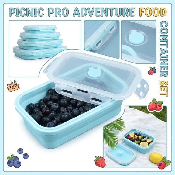 Outdoor Picnic Food Storage Container Set With Lids, Portable Leak-Proof Fresh-Keeping Boxes for Travel Camping, 4-Pack Multi-Size Kit 30ml To 1200ml