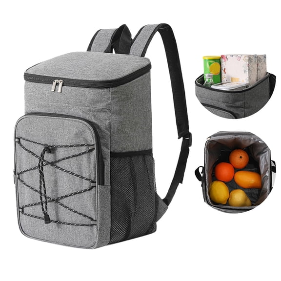 Outdoor Picnic Insulated Backpack Large Capacity Thermal Cooler Bag With Double Shoulder Straps Durable Oxford Fabric For Camping Hiking Beach Keep Drinks Cold Fresh Grey