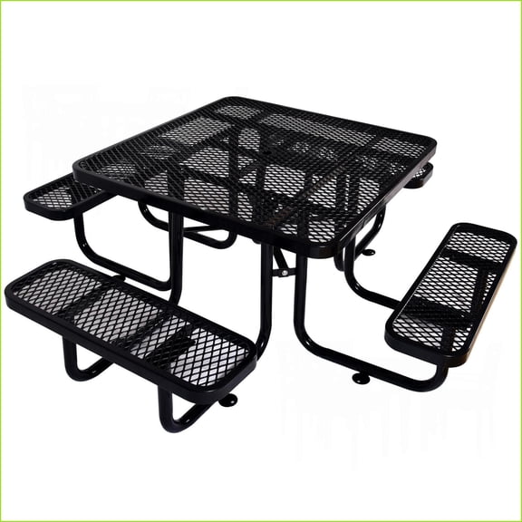 Outdoor Picnic Table 46 Square Steel with Umbrella Pole, for Backyard Camping BBQ | Black | Carbon Steel
