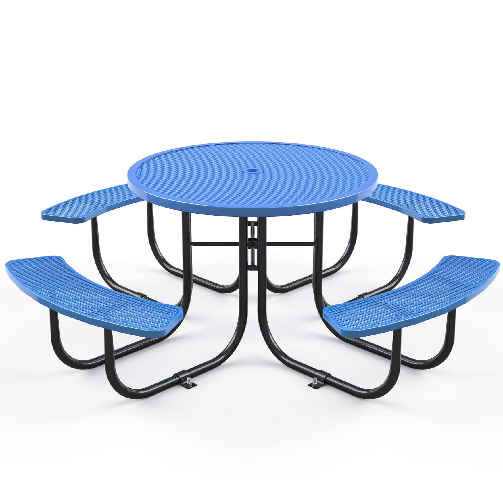 Outdoor Picnic Table with Umbrella Hole, Metal Grade Patio Dining Table ...
