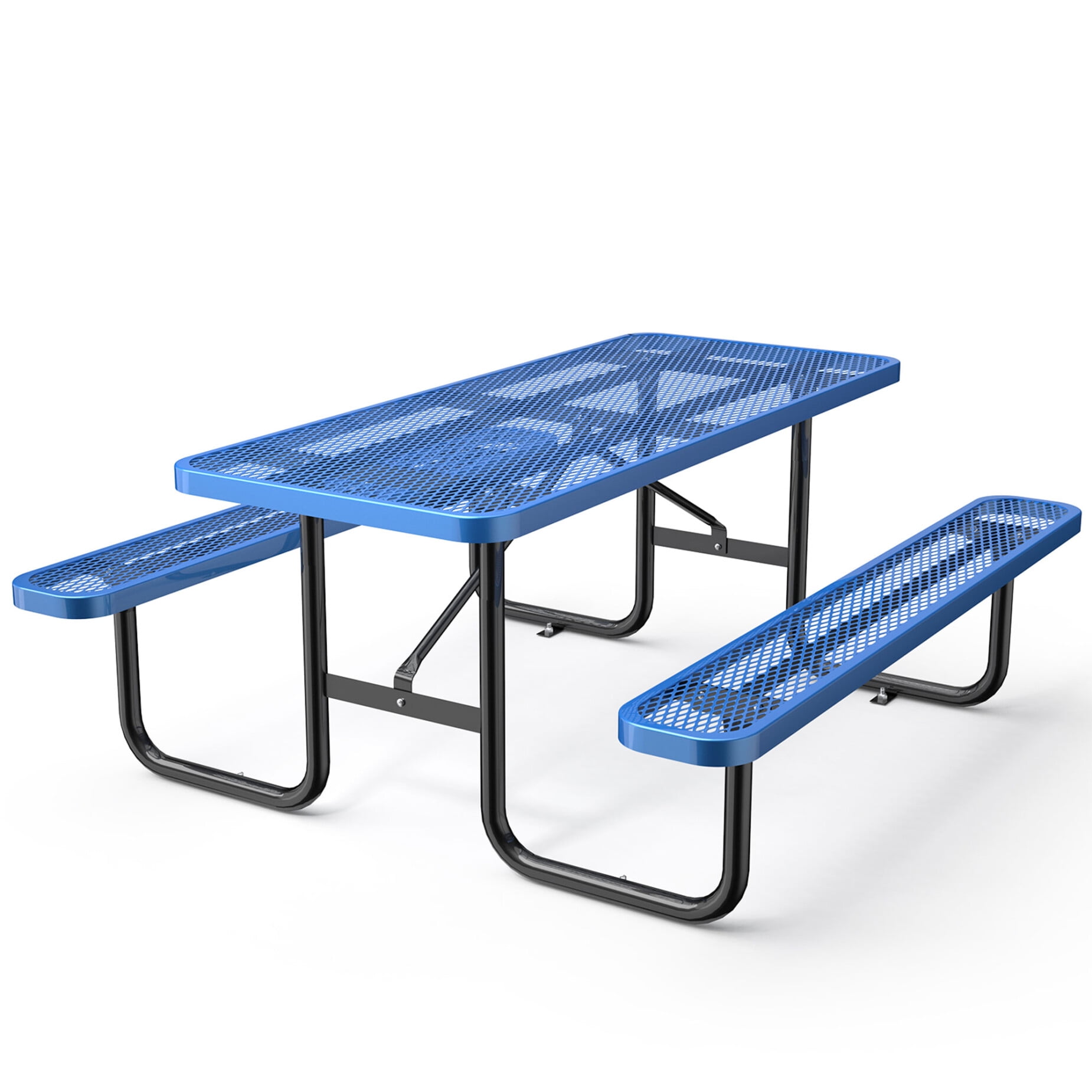 Outdoor Picnic Table with Umbrella Hole, Metal Grade Patio Dining Table ...