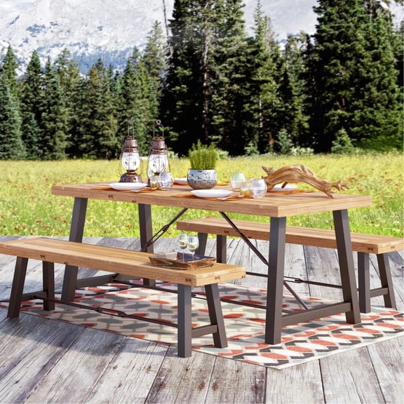 Outdoor Picnic - Wood Stable Seating Dining Arrangement