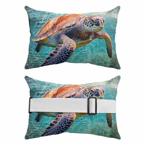 Outdoor Pillow for Chaise Lounge Chair 2 Pack Ancients Turtle Math Waterproof Lumbar Pillow Sea Creature Abstract Green Ocean Headrest Cushions with Insert for Patio, Beach & Garden 11x16in