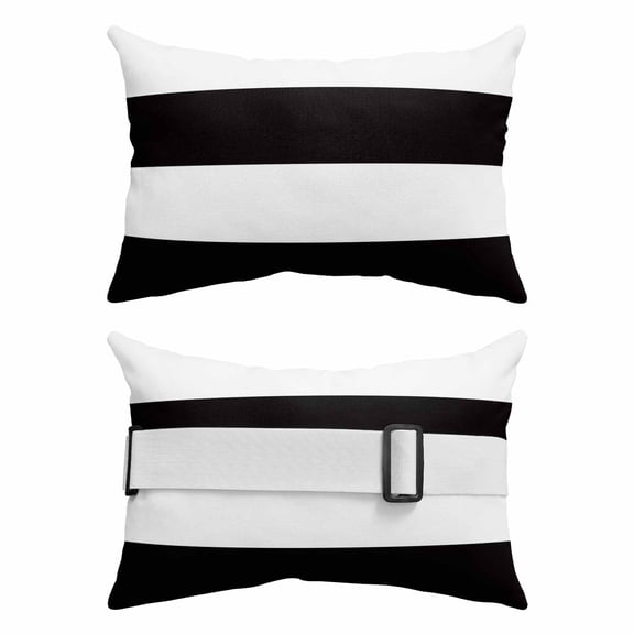Outdoor Pillow for Chaise Lounge Chair 2 Pack Black and White Stripe Pattern Waterproof Lumbar Pillow Simple Style Headrest Cushions with Insert for Patio, Beach & Garden 11x16in