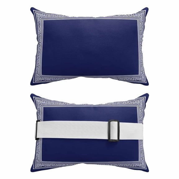 Outdoor Pillow for Chaise Lounge Chair 2 Pack Geometric Greek Key Design Waterproof Lumbar Pillow Navy Blue Simple Style Headrest Cushions with Insert for Patio, Beach & Garden 12x20in