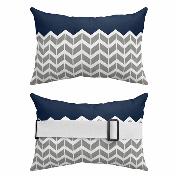 Outdoor Pillow for Chaise Lounge Chair 2 Pack Herringbone Pattern Waterproof Lumbar Pillow Vintage Navy Blue Grey Headrest Cushions with Insert for Patio, Beach & Garden 11x16in