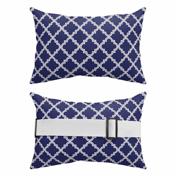 Outdoor Pillow for Chaise Lounge Chair 2 Pack Moroccan Pattern Waterproof Lumbar Pillow Geometric Trellis Navy Blue Headrest Cushions with Insert for Patio, Beach & Garden 12x20in