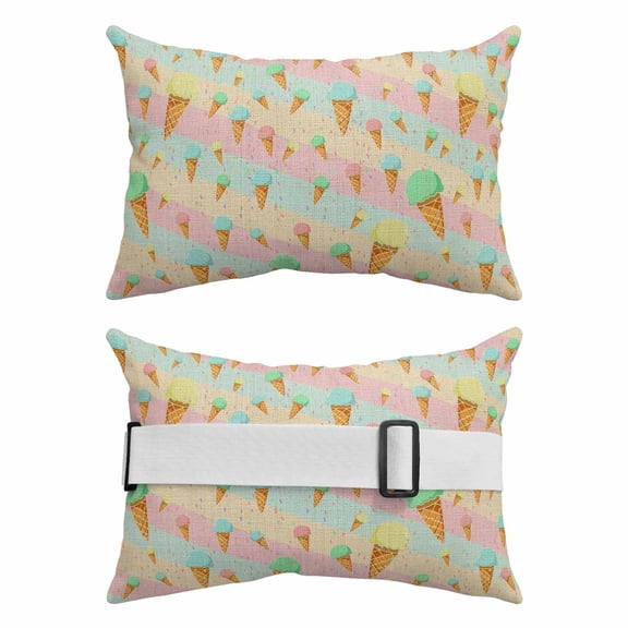 Outdoor Pillow for Chaise Lounge Chair 2 Pack Summer Ice Cream Waterproof Lumbar Pillow Colorful Stripe Headrest Cushions with Insert for Patio, Beach & Garden 11x16in
