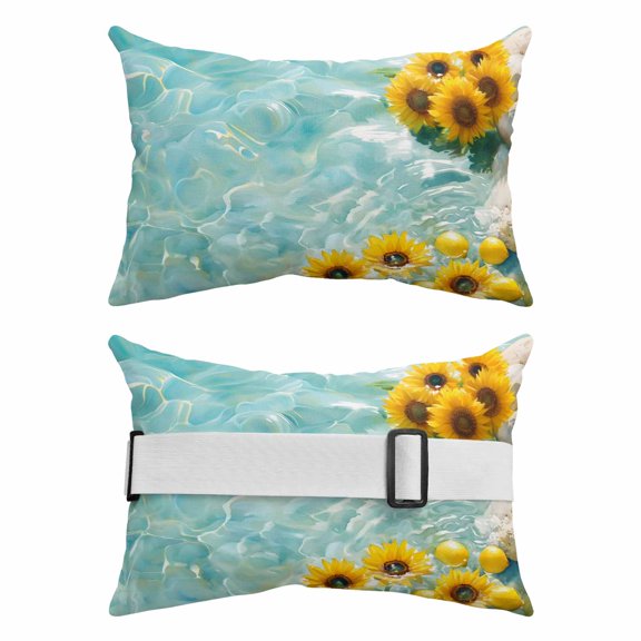 Outdoor Pillow for Chaise Lounge Chair 2 Pack Watercolor Blue Lake Sunflower Waterproof Lumbar Pillow Lemon Headrest Cushions with Insert for Patio, Beach & Garden 11x16in