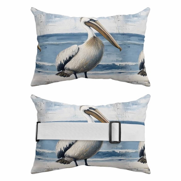 Outdoor Pillow for Chaise Lounge Chair 2 Pack White Pelican Wave Beach Waterproof Lumbar Pillow Oil Painting Headrest Cushions with Insert for Patio, Beach & Garden 11x16in